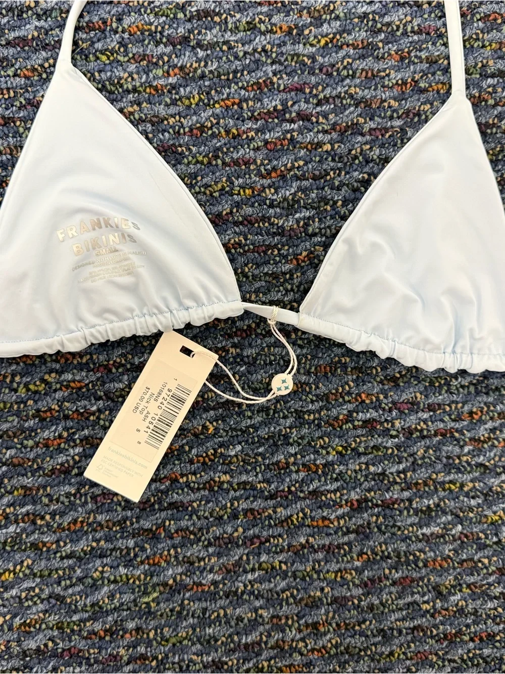 NWT Frankies Bikinis Nick Triangle Bikini Top Ash Blue Small MSRP $70